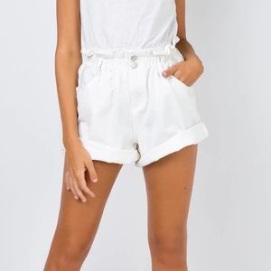Princess Polly SHIPWRECK PAPER BAG DENIM SHORTS WHITE